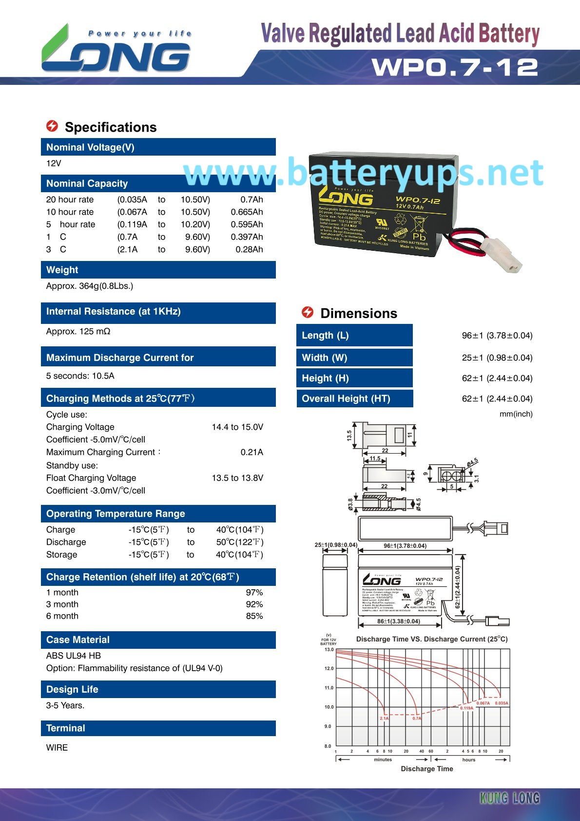 12V 0.7AH LONG