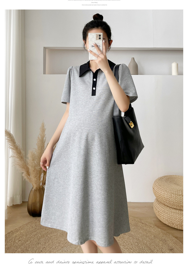 เดรสคลุมท้องแฟชั่นสบายๆ คอปก กระดุมเปิดให้นมได้ ใส่ดี ไม่ร้อน ผ้าเนื้อนิ่ม M L XL XXL