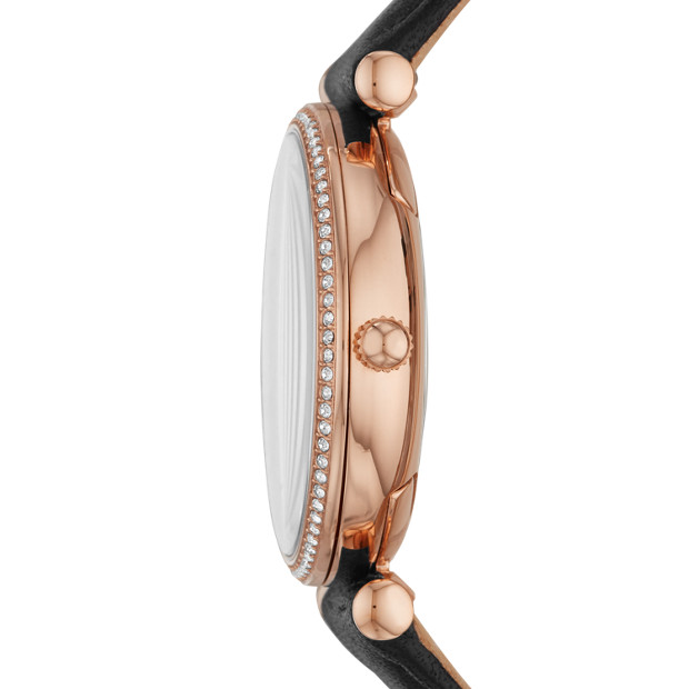 Fossil ES4507 นาฬิกาผู้หญิง Carlie Three-Hand Black Leather Quartz Women's Watch