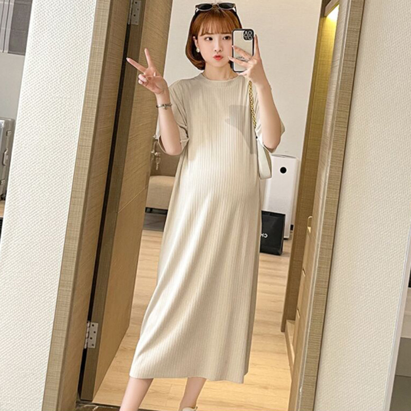 เดรสคลุมท้องแฟชั่นสบายๆ แขนสั้น ดูดี ผ้าทิ้งตัว มีน้ำหนัก เนื้อดีค่ะ M L XL XXL