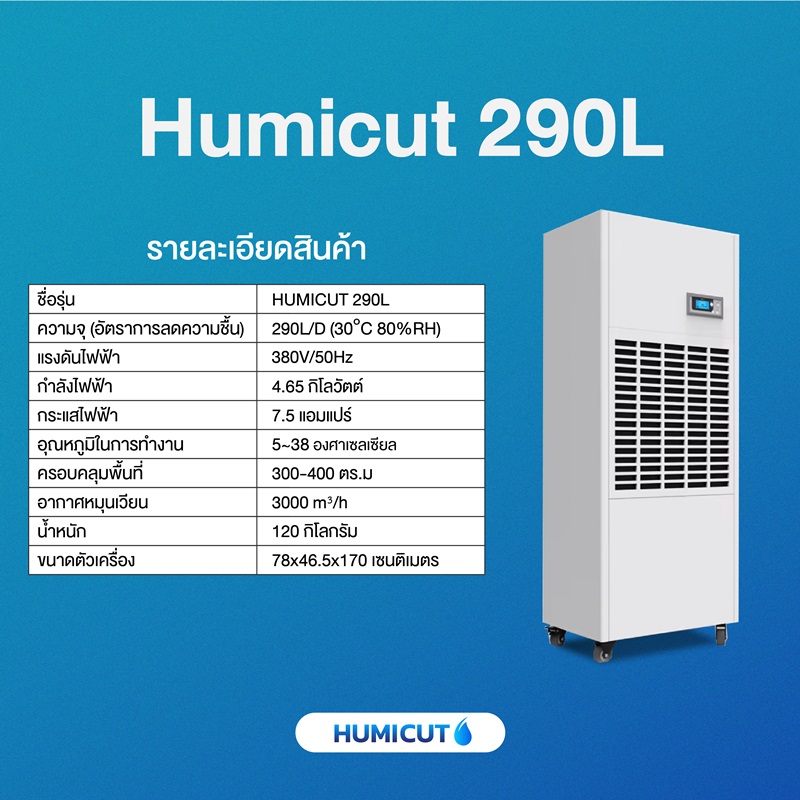 HUMICUT เครื่องลดความชื้นอุตสาหกรรม รุ่น Humicut 290L (ระบบไฟฟ้า 3 เฟส)