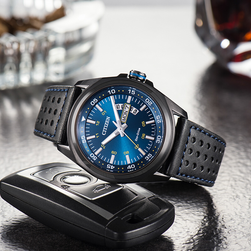 Citizen AW0024-15L นาฬิกาผู้ชาย Eco-Drive Black Ion Plated Blue Dial Men's Watch