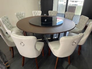 Trp.Round Table 圆桌会议 餐桌 中式餐桌 配有旋转镜组 โต๊ะกลมหินอ่อนขนาดใหญ่ 360 ซม.20 ที่นั่ง พร้อมชุดจานหมุน เลซี่ซูซาน Lazysusan และ เก้าอี้ สีแดง