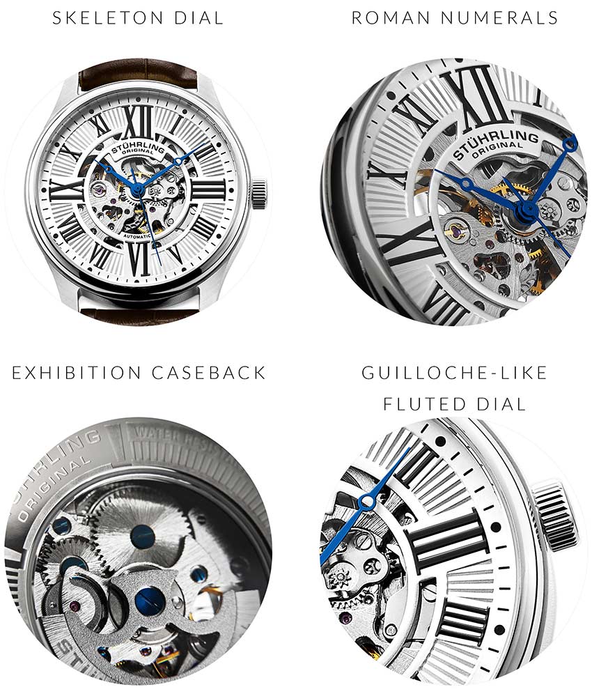 Stuhrling Original 747.01 นาฬิกาผู้ชาย Stuhrling Original รุ่น 747.01, Atrium Automatic Skeleton Leather Strap Men's Watch