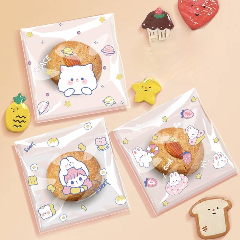 ถุงคุ๊กกี้ ฝากาว ขนาด 10x10 ซม. (95-100 ใบ) ลายพิเศษ ชุดที่ 2/2