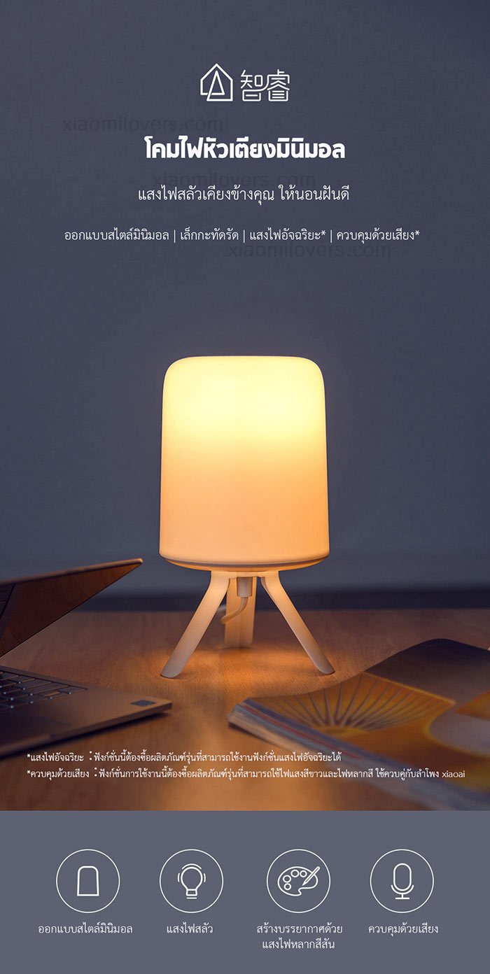 Xiaomi Philips Minimalist Bedside Lamp - โคมไฟหัวเตียงมินิมอล (พร้อมหลอดไฟสี)