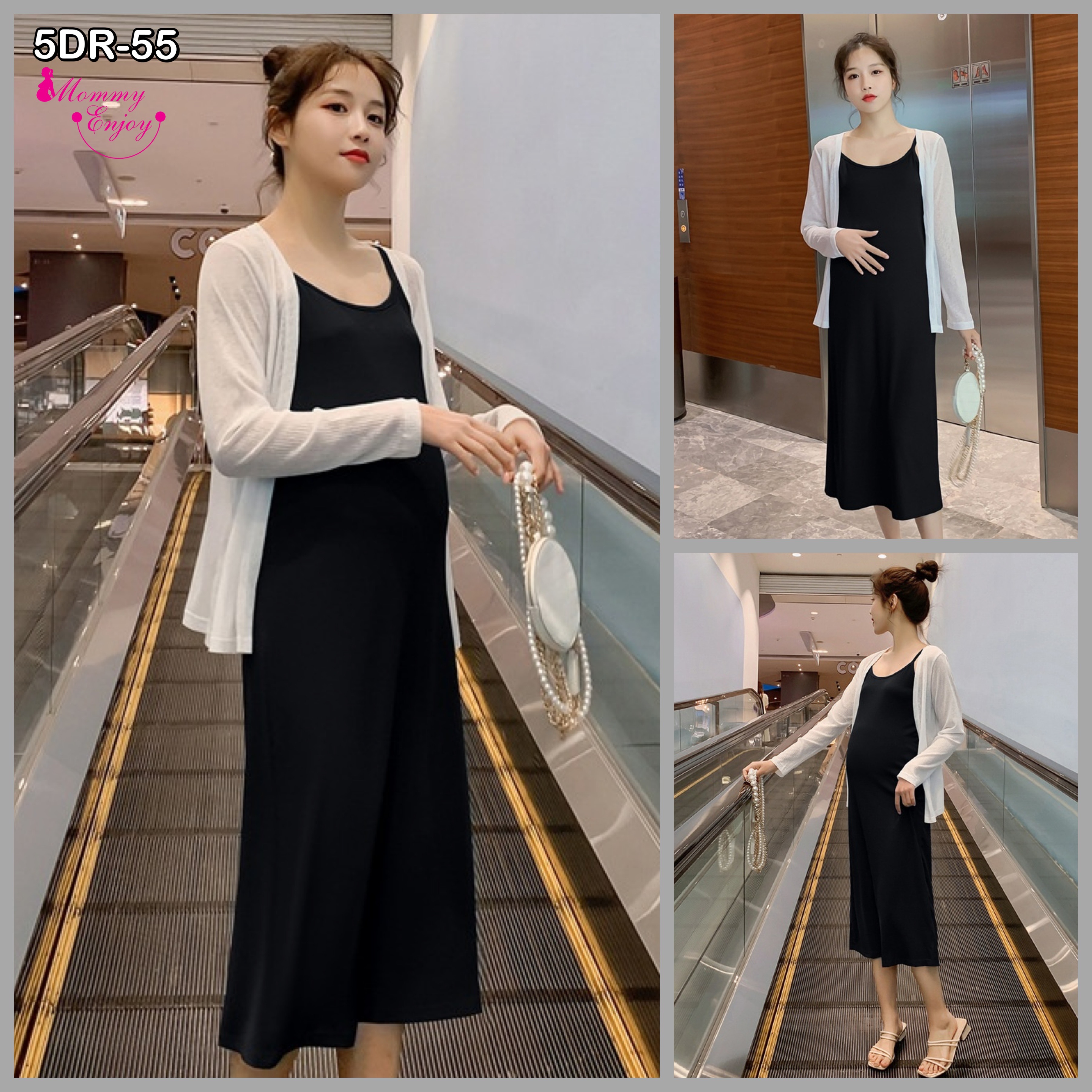 เดรสคลุมท้องแฟชั่นสบายๆ ผ้า Cotton spandex เนื้อนิ่ม ใส่สบายไม่ต้องรีด ผ้านุ่มเย็น มาพร้อมเสื้อคลุม สวยๆ M L XL XXL