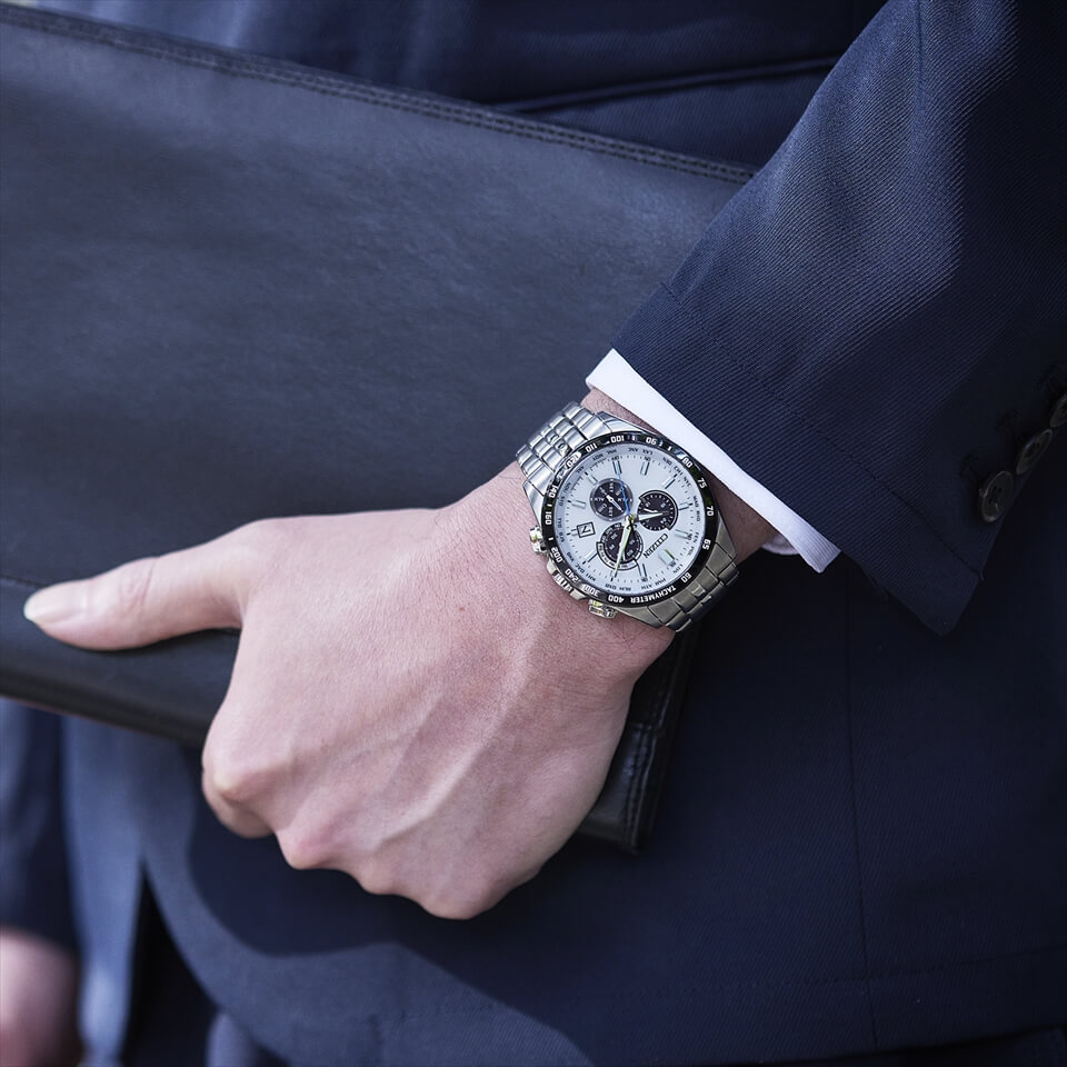 Citizen CB5874-90A นาฬิกาผู้ชาย Eco-Drive Perpetual Chronograph GMT Radio Controlled Men's Watch