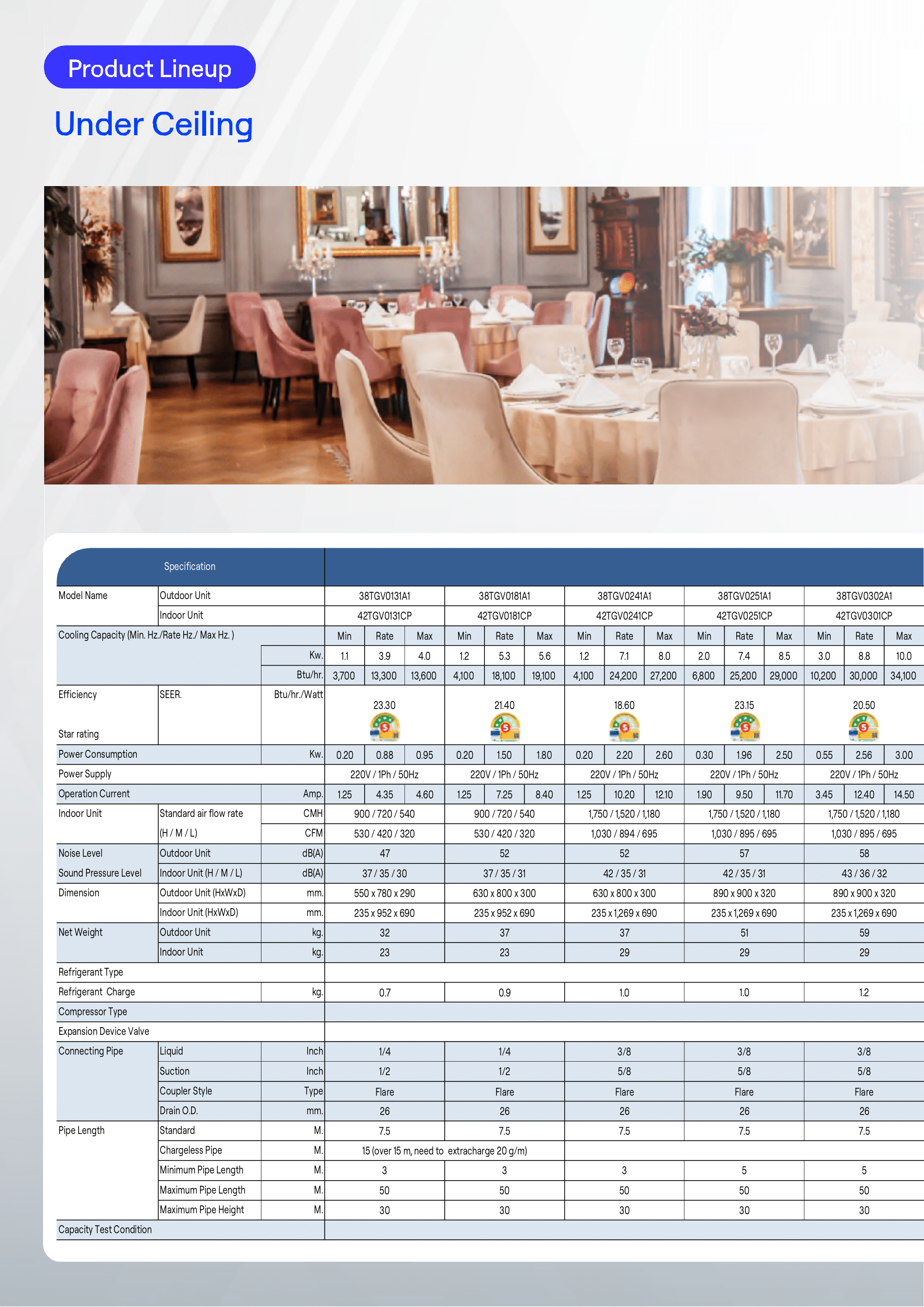 แอร์ CARRIER แบบแขวนใต้ฝ้า ขนาด 48,000 BTU รุ่น 42TGV0481CP/38TGV0481A3 (INVERTER) (X POWER)