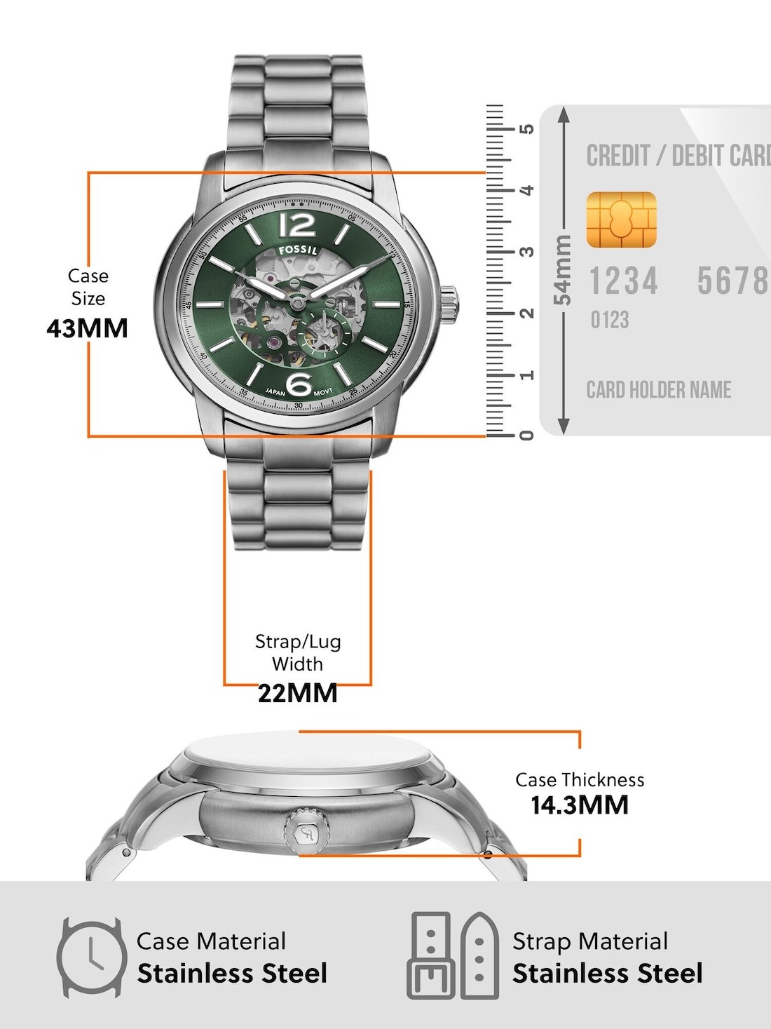 Fossil ME3262 นาฬิกาผู้ชาย Heritage Aumatic Men's Watch