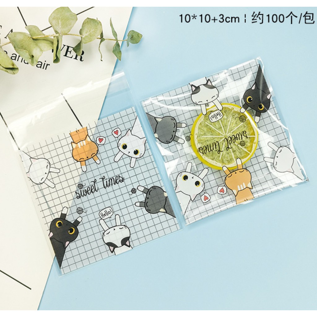 ถุงคุ๊กกี้ ฝากาว ขนาด 10x10 ซม. (95-100 ใบ) ลายพิเศษ