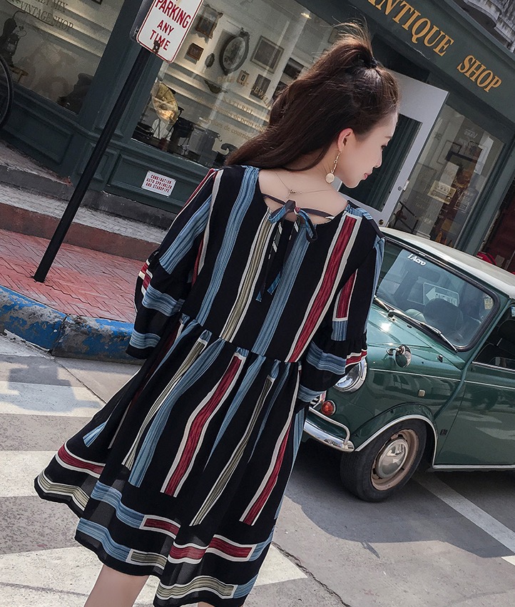 ชุดคลุมท้องแฟชั่นเกาหลีผ้าชีฟอง ลายน่ารักแบบวินเทจ แขนระบาย 4 ส่วน M L XL XXL 3XL