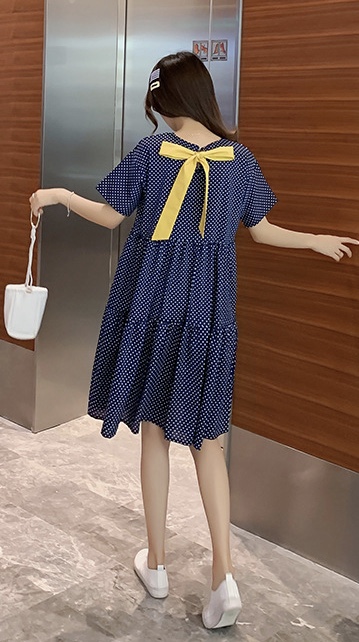 เดรสคลุมท้องแฟชั่น ผ้าชีฟองเนื้อดีมาก มีโบว์ผูกด้านหลัง น่ารัก สีสวย รอบท้องใหญ่ใส่ได้ถึงคลอด M L XL XXL