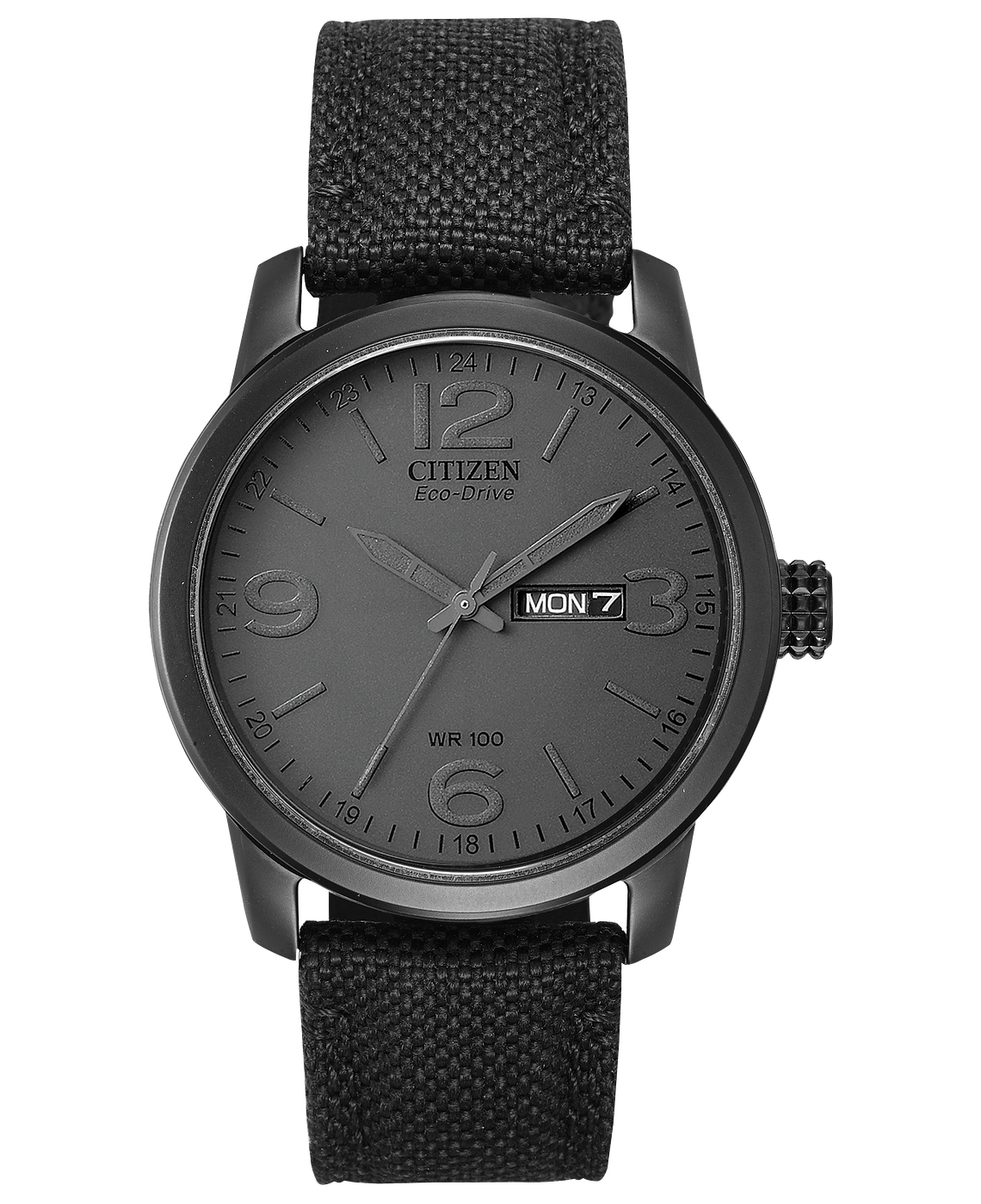 Citizen BM8475-00F นาฬิกาข้อมือผู้ชาย Citizen Eco-Drive รุ่น BM8475-00F, Stealth Black Plated Canvas Men's Watch