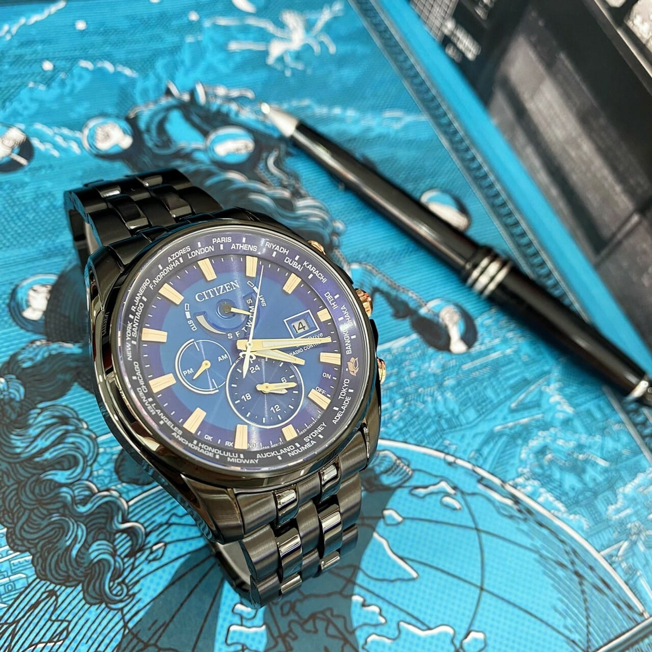 Citizen AT9126-82L นาฬิกาผู้ชาย Eco-Drive World Time Perpetual Alarm GMT Taiwan Limited Edition Men's Watch