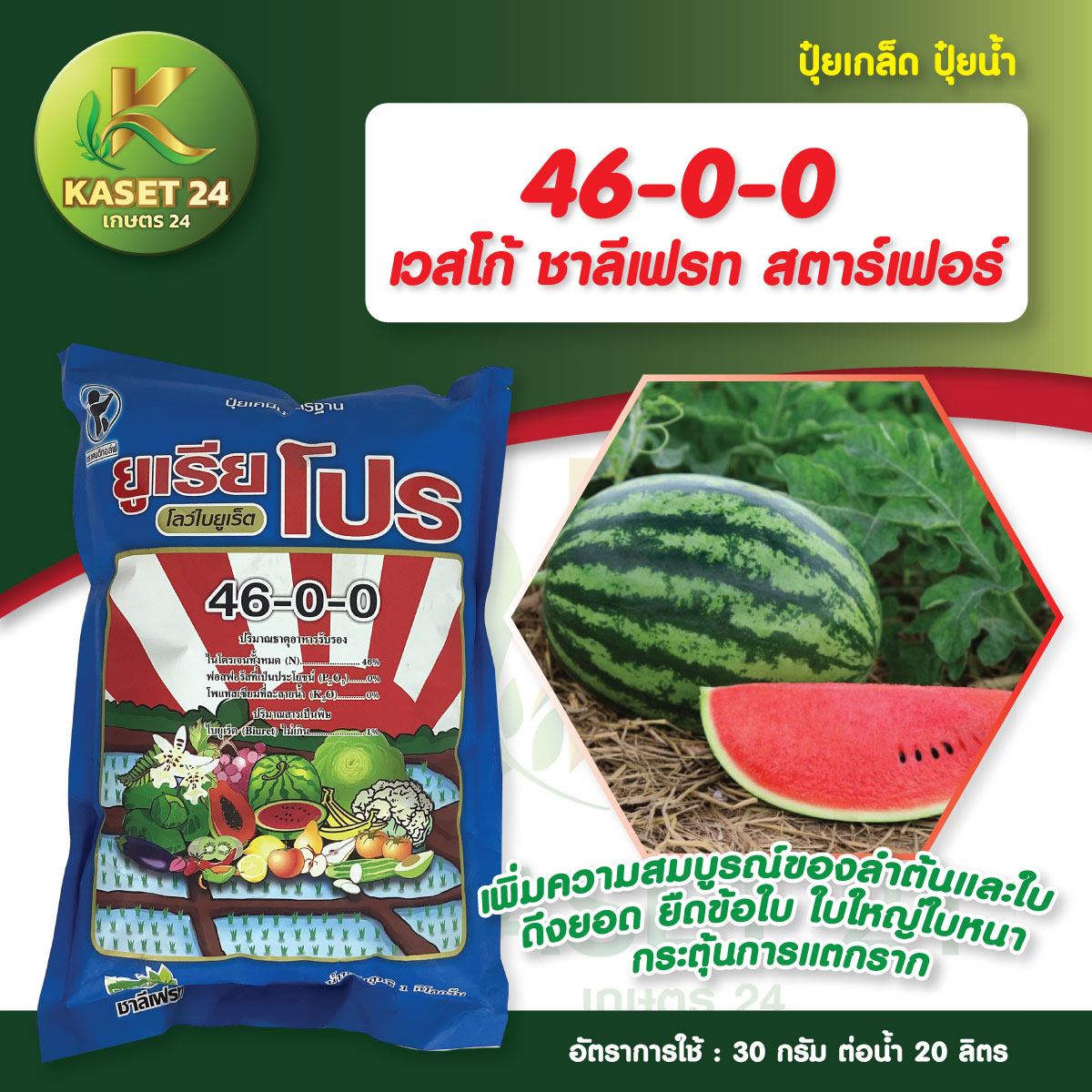 ปุ๋ยเกล็ด สูตรสูง 46-0-0 ชาลีเฟรท กระตุ้นการแตกยอด เร่งการแตกใบอ่อน บำรุงใบ ยืดข้อ ขยายใบ เร่งใบเพสลา (ขนาด 1 กิโลกรัม) ส่งฟรีเก็บเงินปลายทาง (ไม่บวกเพิ่ม)
