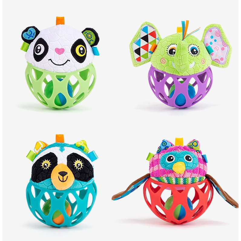 Jollybaby ของเล่นลูกบอลซิลิโคน รูปสัตว์ เขย่ามีเสียง ของเล่นเด็กเล็ก