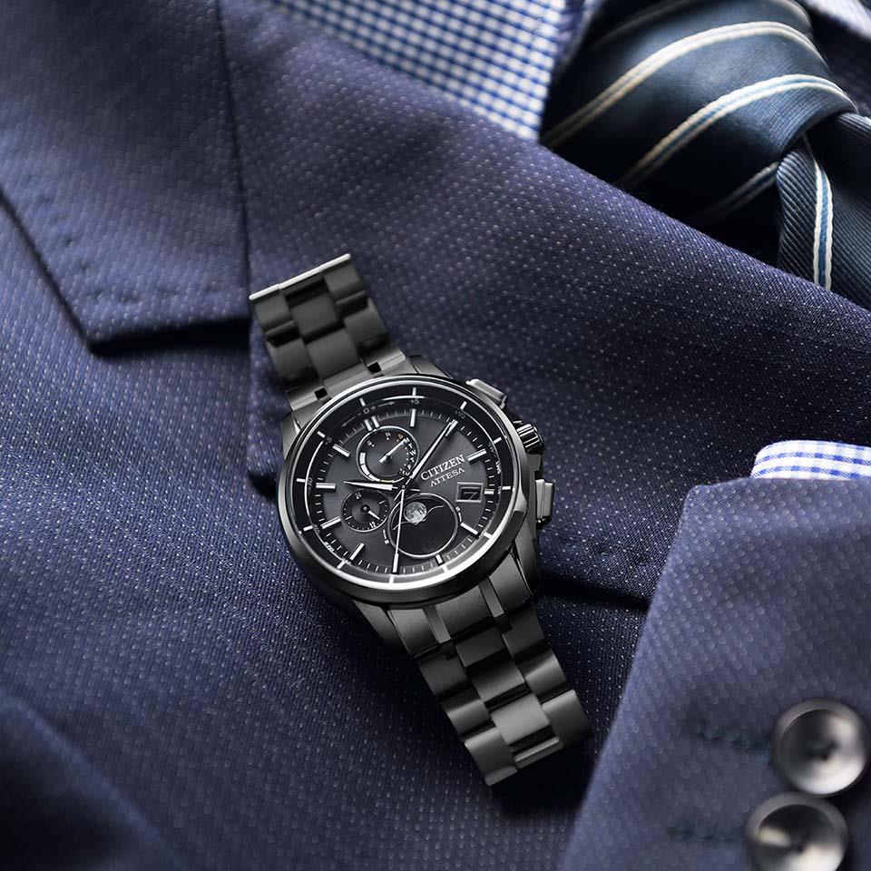 Citizen BY1006-62E นาฬิกาผู้ชาย Eco-Drive Attesa Moon Phase Radio Controlled Men's Watch