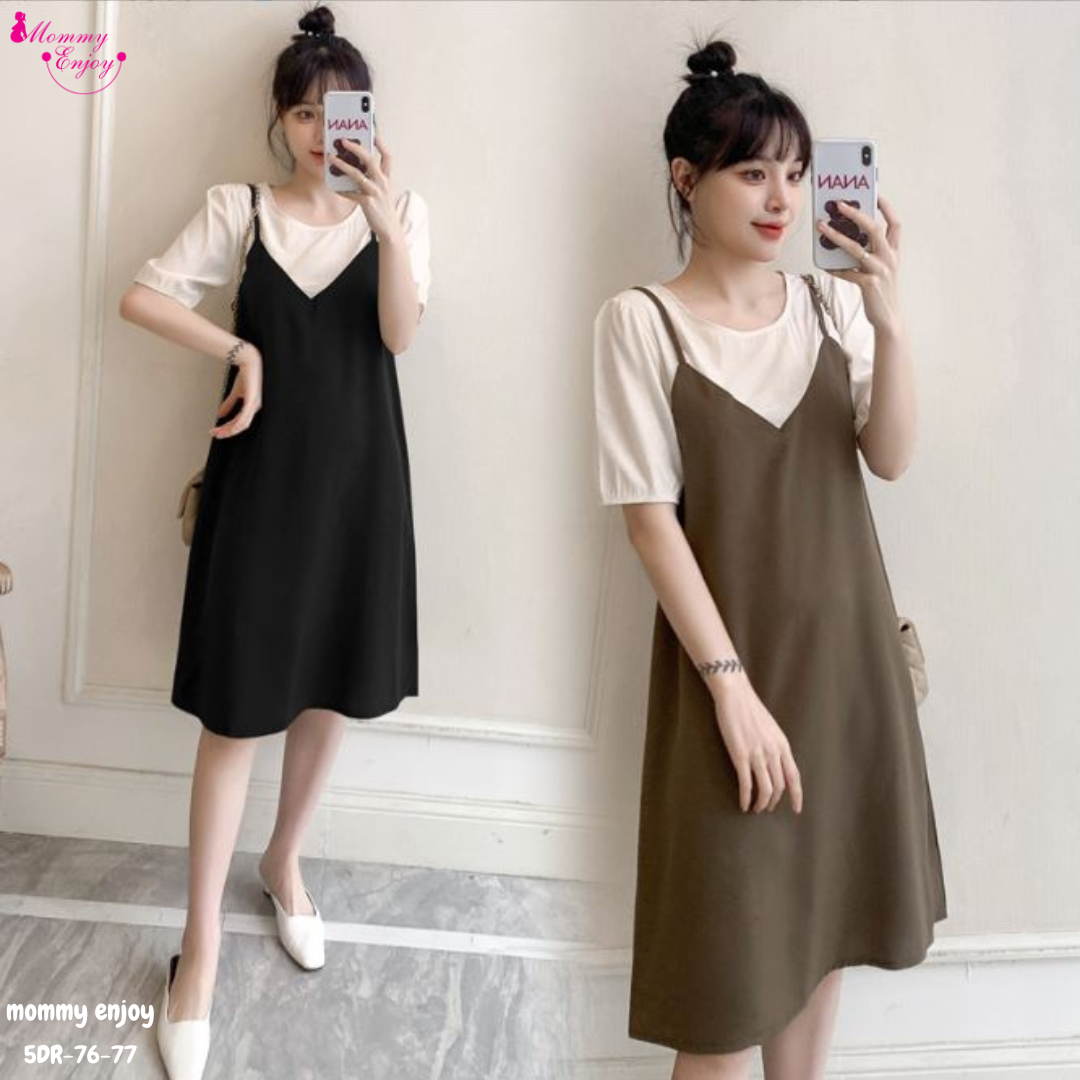 เดรสคลุมท้องแฟชั่น เอี๊ยมหลอก ผ้าชีฟอง เนื้อนิ่ม สวยเรียบ ดูดีทุกโอกาส น่ารัก ใส่สบายมากค่ะ M L XL XXL