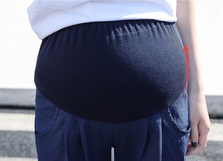 กางเกงคนท้องแฟชั่นเกาหลี 7ส่วน มีกระเป๋าข้างและกระเป๋าหลัง มีผ้าพยุงครรภ์และสายปรับขนาดครรภ์ M,L,XL,XXL