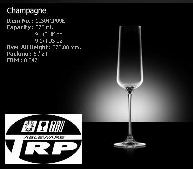 แก้วแชมเปญ,Flute,Champagne,รุ่น 1LS04CP09E,Hongkong Hip,Lucarisความจุ 9 1/2oz.(270 ml.),แพ็ค 6/24ใบ.กล่อง,Glassware,Thai,Trp.Tablewarethai