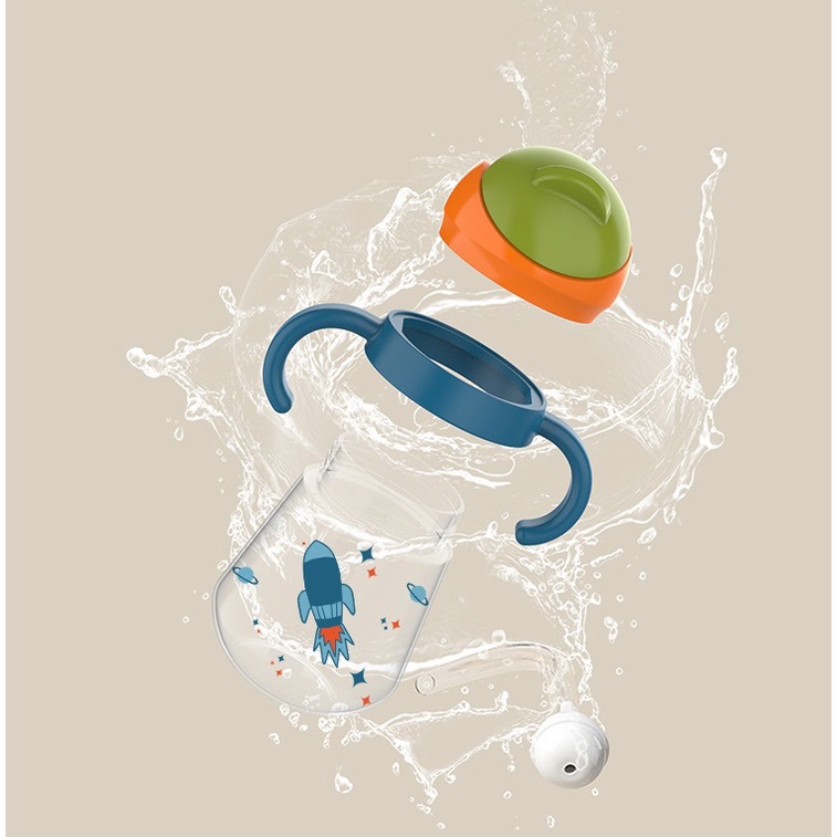 ถ้วยหัดดื่ม BIBOO แก้วหัดดื่ม ขวดน้ำหัดดื่ม พร้อมฝาปิดและหลอดซิลิโคนฟู้ดเกรด