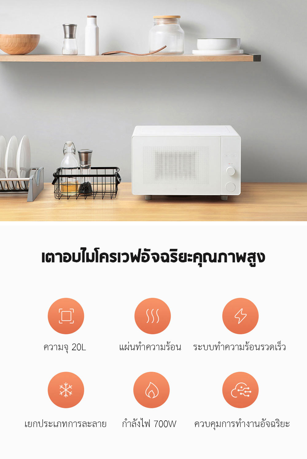 Xiaomi Microwave Oven 20L - เตาอบไมโครเวฟเสี่ยวหมี่ (20 ลิตร)(แถมหัวแปลง)
