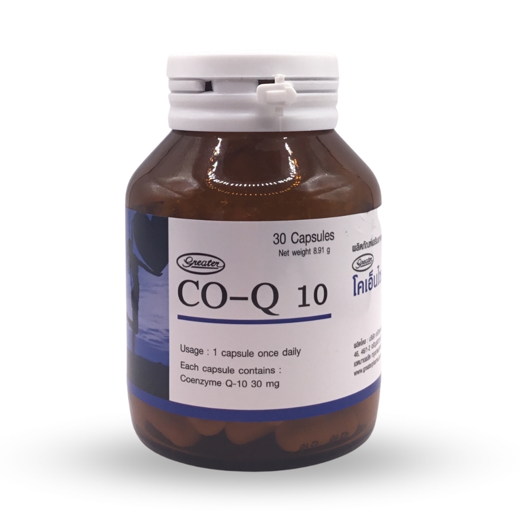 อาหารเสริมโคเอ็นไซม์ คิวเท็น 30mg บรรจุ 30แคปซูล Coenzyme Q10 30mg_Greater เกร๊ทเตอร์ฟาร์ม่า
