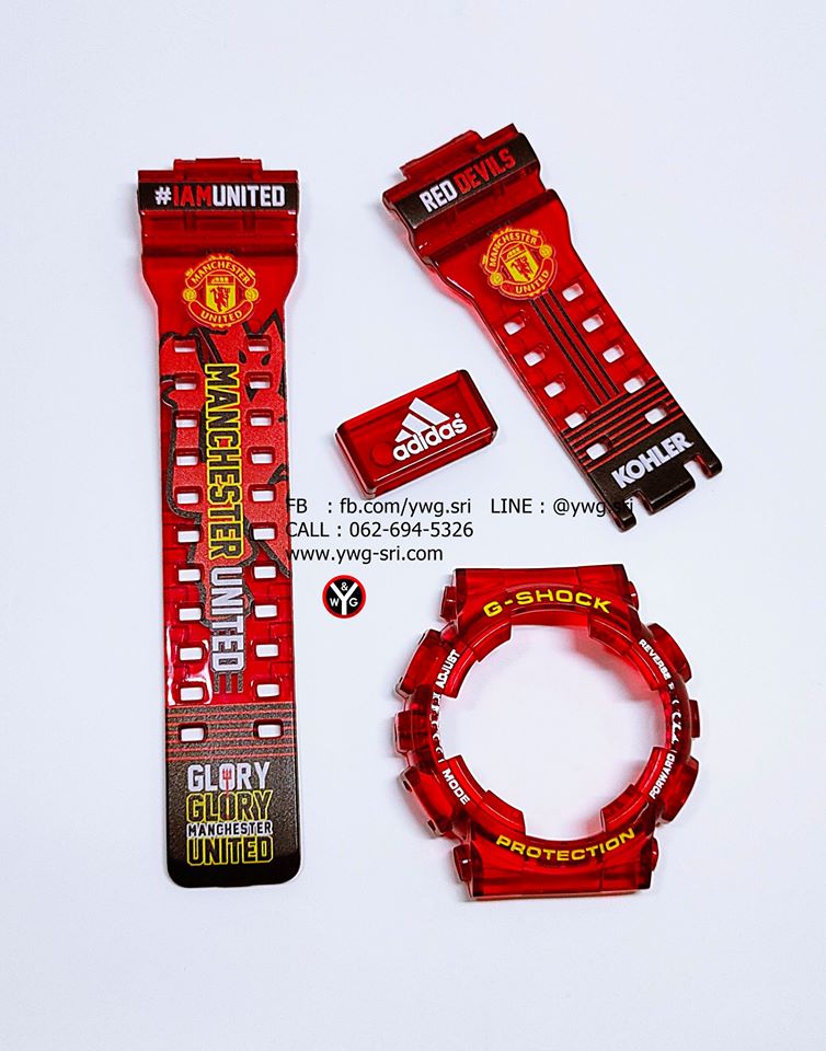 กรอบสาย G-SHOCK ใสไม่แท้ สีแดง สกรีนลาย man u ใส่ได้รับรุ่น GA-100 ,GA-110 ,GA-120 ,GD-100 ,GD-120
