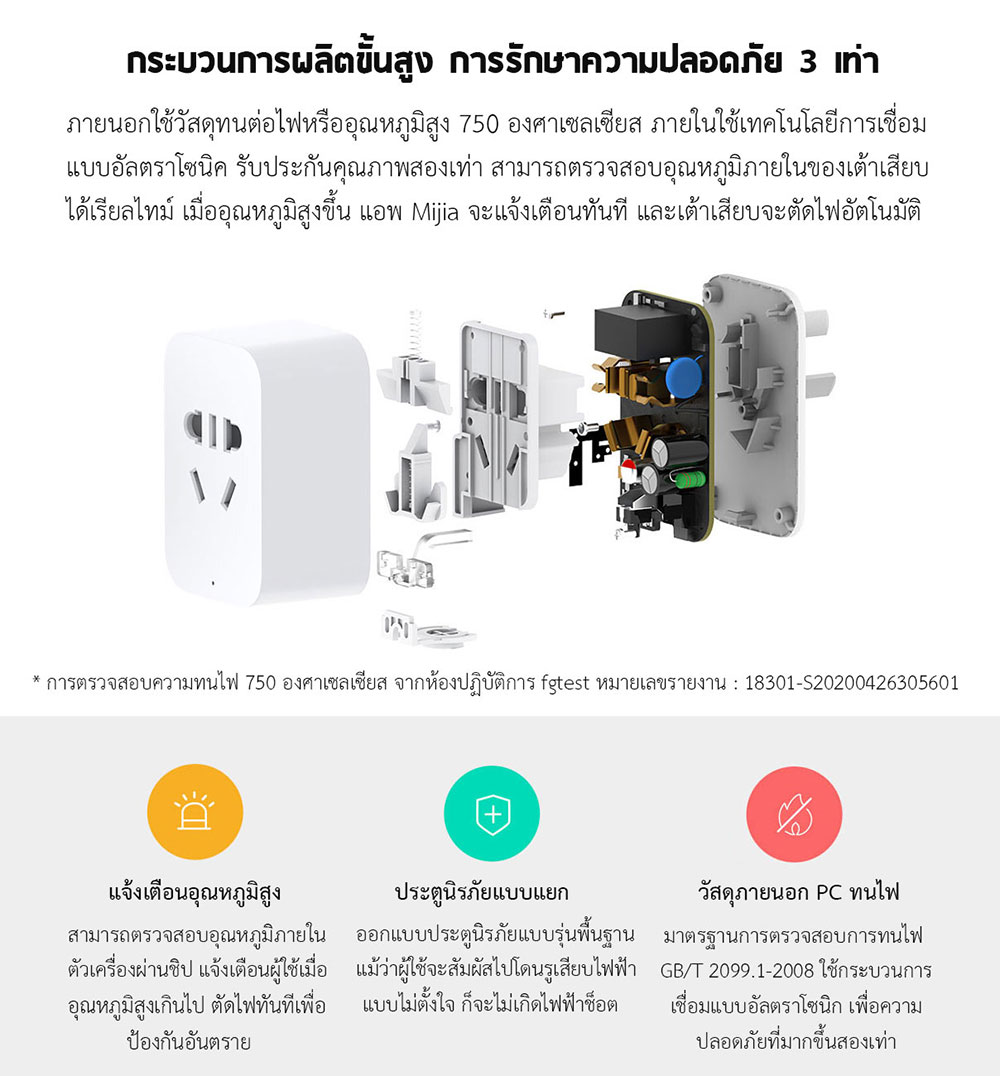 Xiaomi Smart Socket 2 (BLE Gateway) - เต้าเสียบอัจฉริยะรุ่น 2 (บลูทูธเกตเวย์) (แถมหัวแปลง)