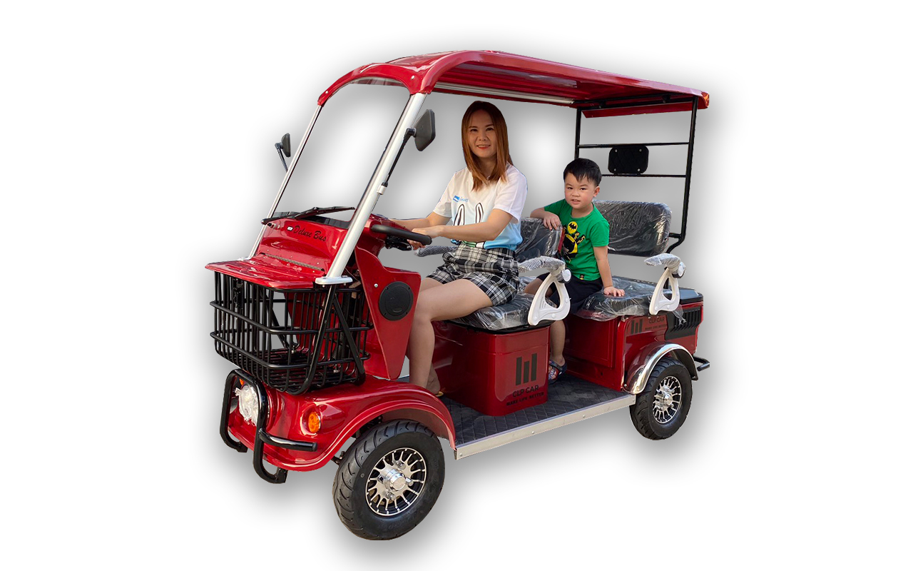 รถไฟฟ้า 4 ล้อ 3 ที่นั่ง รุ่น M-01 ยี่ห้อ CLP CAR สีแดง ขับแฮนด์บิด