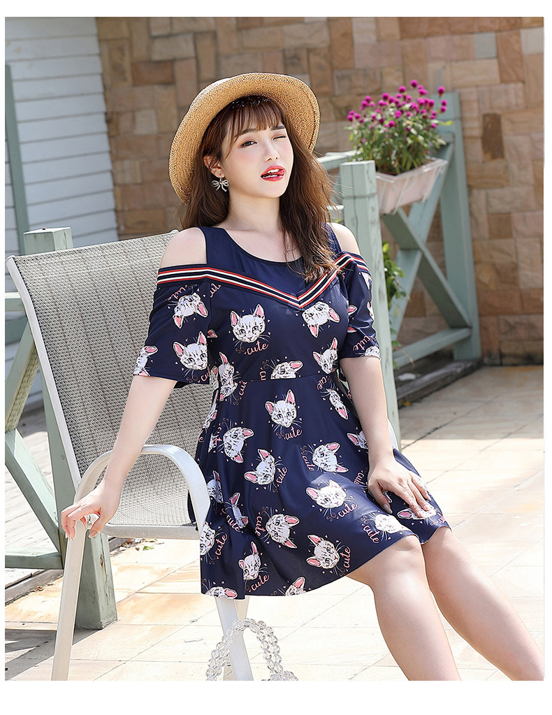 ชุดว่ายน้ำคนอ้วน วันพีช พร้อมส่ง :ชุดว่ายน้ำไซส์ใหญ่สีน้ำเงินแต่งลายแมวเว้าไหล่ มีกางเกงขาสั้นใส่ด้านในแบบสวยน่ารักมากๆจ้า :7xl รอบอก48 - 58 นิ้ว เอว 44 - 54 นิ้ว สะโพก 46 - 58 นิ้ว // 9xl รอบอก56 - 68 นิ้ว เอว50 - 64 นิ้ว สะโพก 50 - 66 นิ้ว