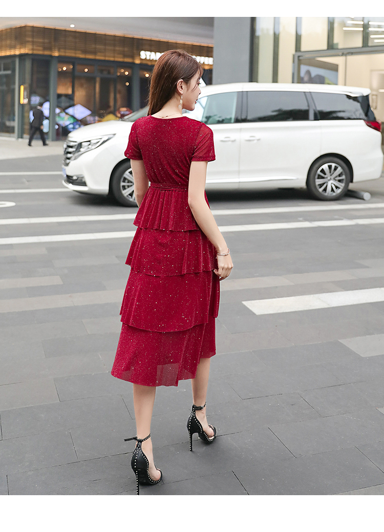 เดรสคลุมท้องแฟชั่น ผ้าตาข่ายมีซับใน มีเชือกผูก ใส่สวยดูหรูสไตล์เกาหลี ฟรุ้งฟริ้งสวยงามมาก M L XL XXL