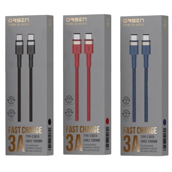 Orsen by Eloop S51, S53 สายชาร์จเร็ว 3A PD 20W รองรับการถ่ายโอนข้อมูล สายถัก ความยาว 1 เมตร
