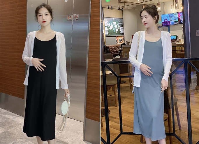 เดรสคลุมท้องแฟชั่นสบายๆ ผ้า Cotton spandex เนื้อนิ่ม ใส่สบายไม่ต้องรีด ผ้านุ่มเย็น มาพร้อมเสื้อคลุม สวยๆ M L XL XXL