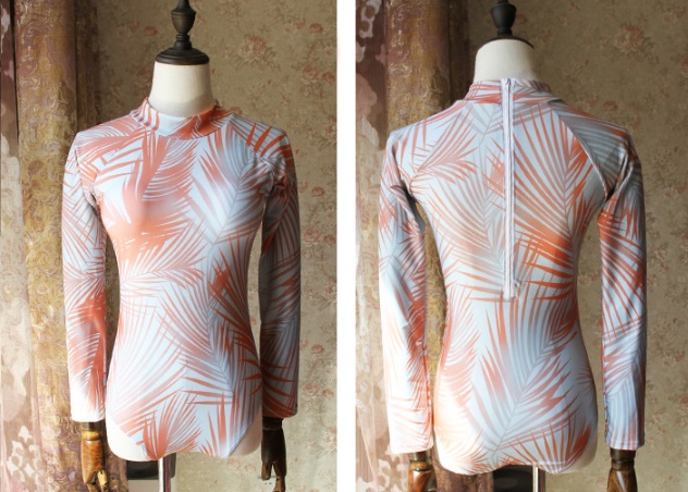 ชุดว่ายน้ำวันพีช พร้อมส่ง :ชุดว่ายน้ำแฟชั่นวันพีชสีส้มแขนยาว ซิปหลังแต่งลายดอกไม้สีสันสดใส. sexyมากๆจ้า:รอบอก38-44 เอว32-40 สะโพก34-42นิ้ว