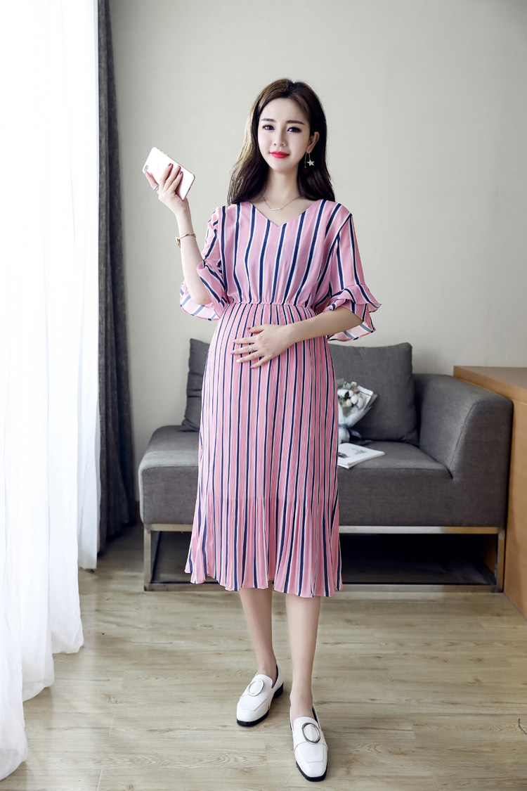 ชุดคลุมท้องเดรสสไตล์เกาหลี ช่วงล่างอัดพรีท ผ้าชีฟองใส่ได้ถึงคลอด สวยดูดีมากๆ M L XL XXL