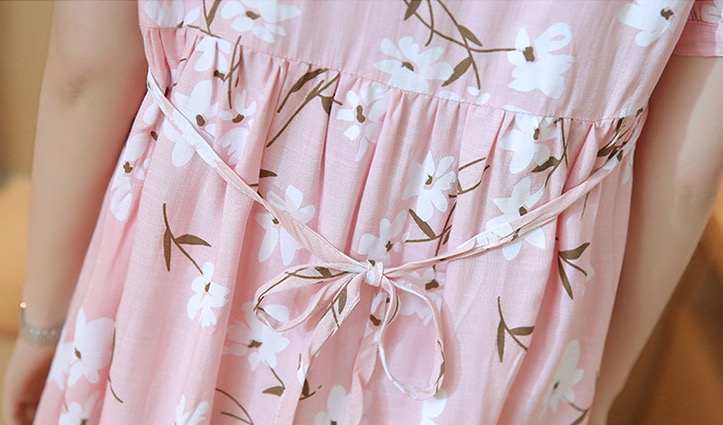 ชุดคลุมท้องเปิดให้นมแฟชั่น ผ้าฝ้าย ลายดอกไม้ แขนผูก เปิดให้นมแนวนอน ทรงสวย น่ารักค่ะ M,L,XL,XXL