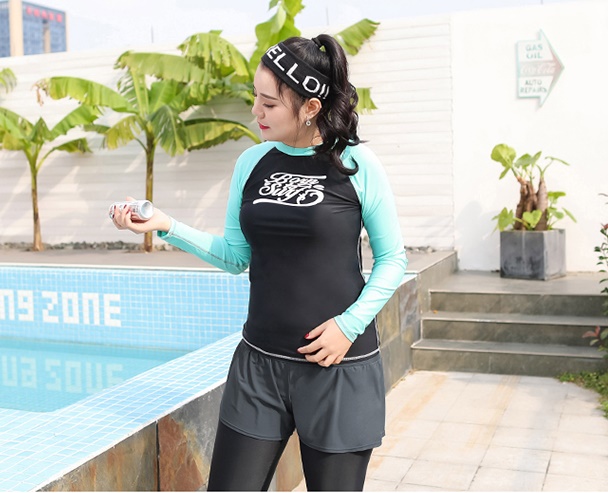 ชุดว่ายน้ำคนอ้วน แบบสปอร์ตพร้อมส่ง :ชุดว่ายน้ำไซส์ใหญ่สีดำเขียวมินท์แขนยาว set 3 ชิ้น .มีเสื้อแขนยาว บราและกางเกงขายาวติดกางเกงขาสั้น แบบสวยคุ้มสุดๆจ้า:เสื้อแขนยาวรอบอก40-46นิ้ว บรารอบอก36-44นิ้ว กางเกงขายาวติดกางเกงขาสั้น เอว30-40นิ้ว สะโพก40-48นิ้วจ้า