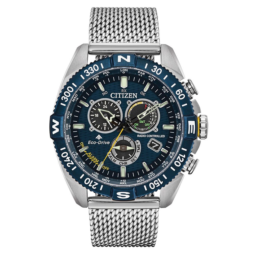 Citizen CB5846-52L นาฬิกาผู้ชาย Eco-Drive Promaster Navihawk A-T Radio Controlled Chronograph Perpetual Calender World Time Men's Watch