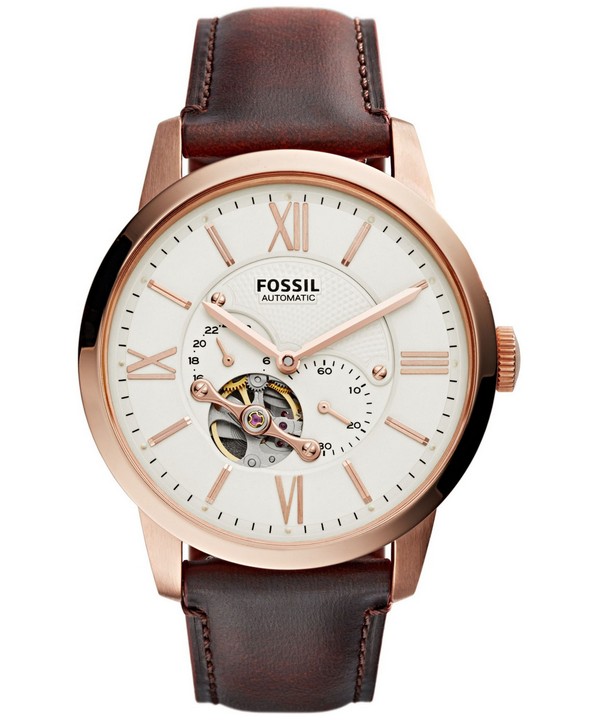 Fossil ME3105 นาฬิกาผู้ชาย Fossil รุ่น ME3105, Townsman Automatic Dark Brown Leather Men's Watch