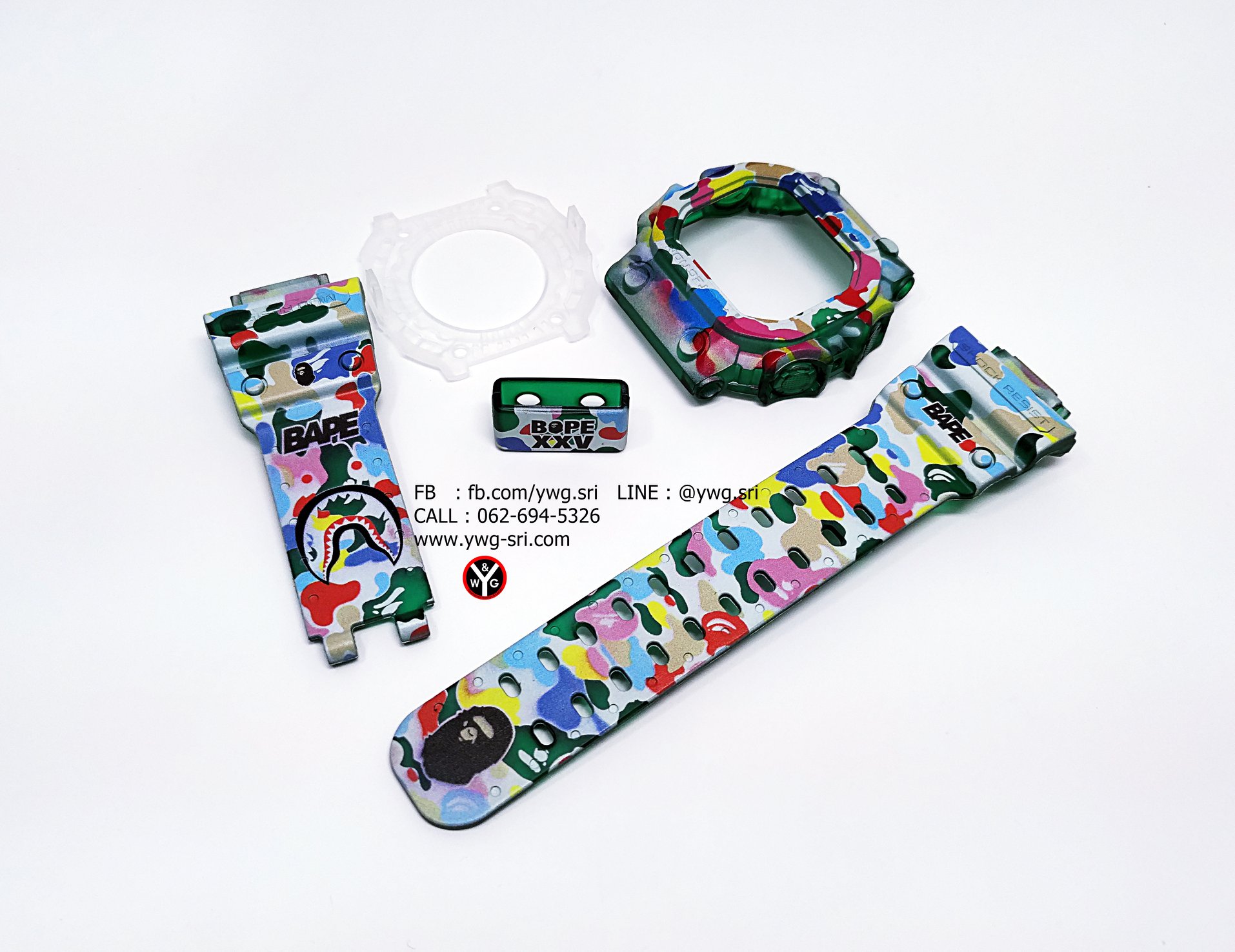 กรอบสาย G-SHOCK ขุ่นไม่แท้ สีเขียว สกรีนลาย BAPE ใส่ได้รับรุ่น GX-56