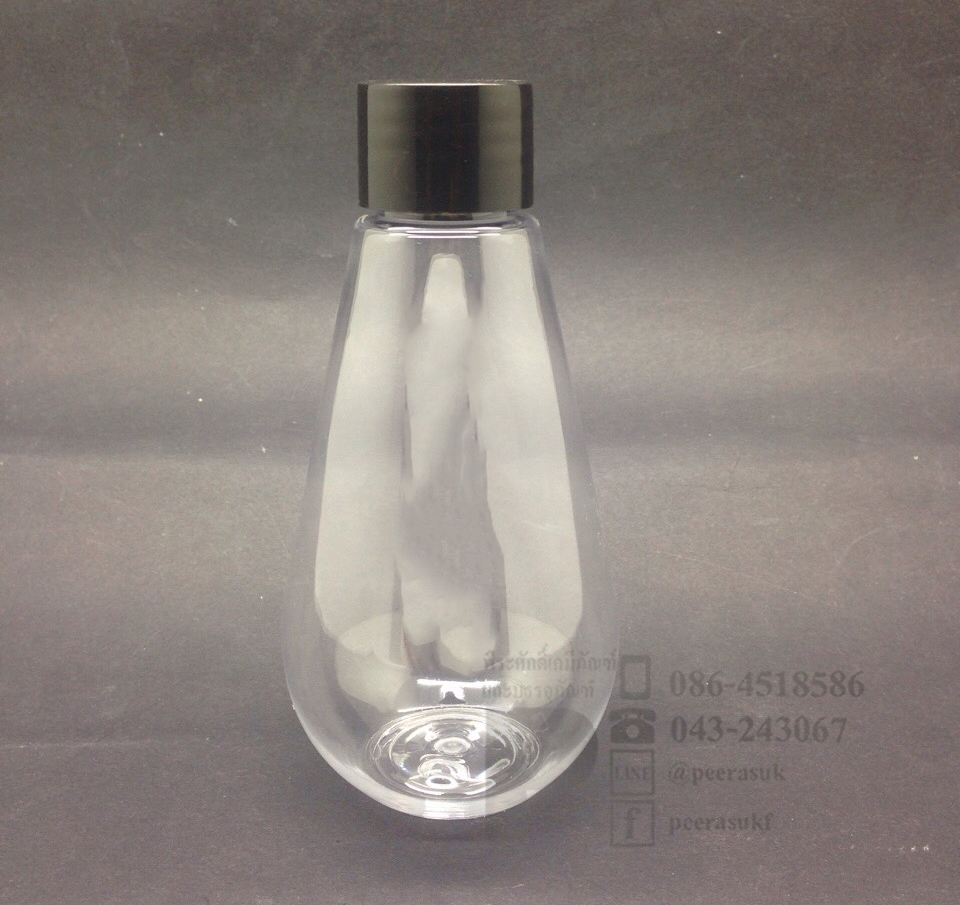 หยดน้ำ 150 ml ใส+จุกรู+ฝาเกลียวดำ 10 ชิ้น