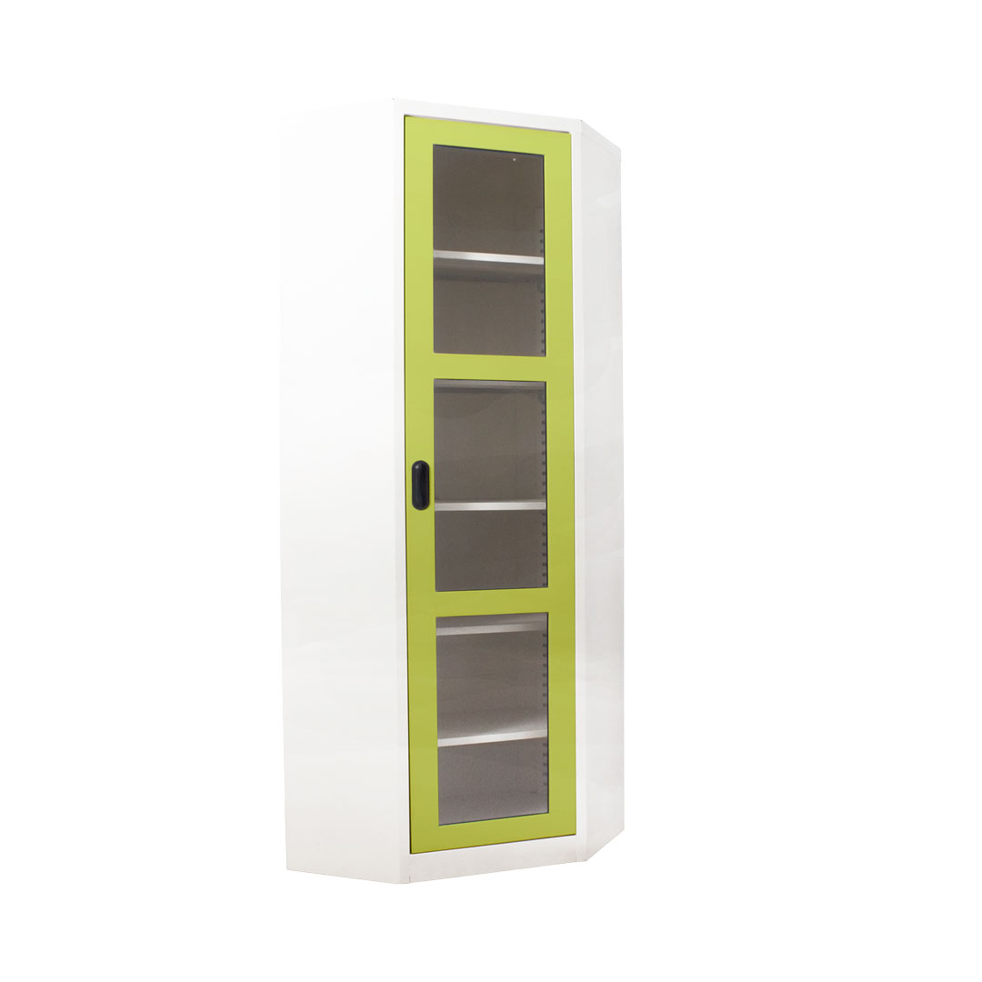 ตู้หนังสือเข้ามุม บานเปิดกระจกkiosk