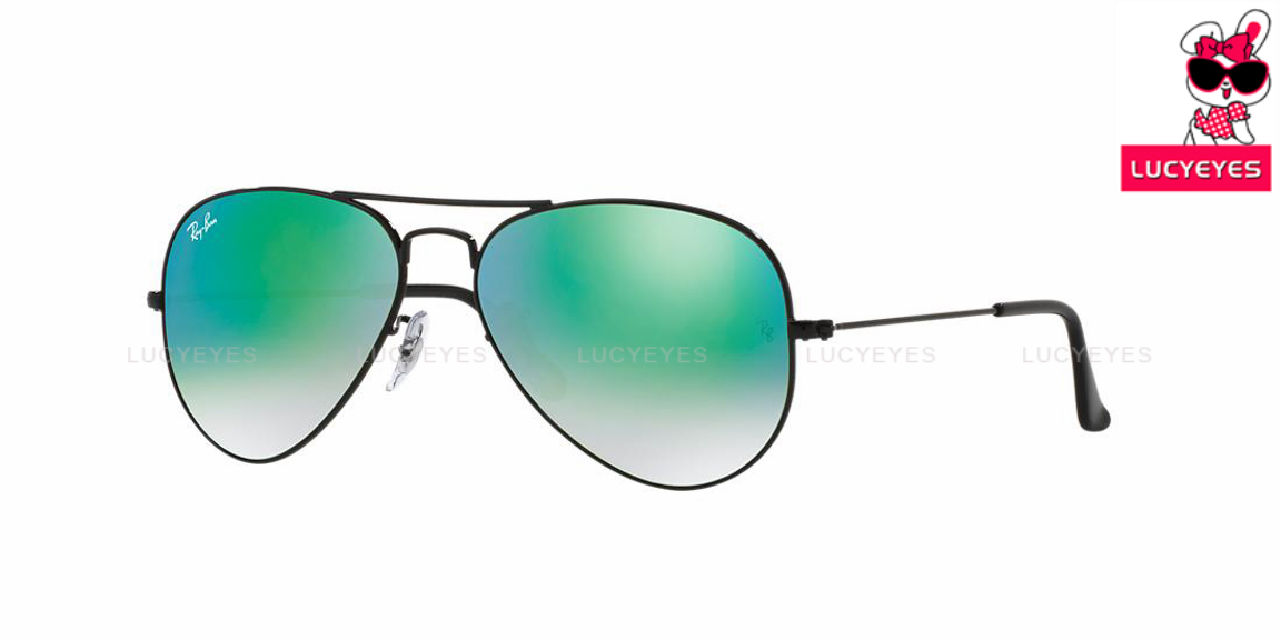 RayBan RB3025 002/4J AVIATOR LARGE METAL กรอบดำ เลนส์ปรอทเขียวไล่สี