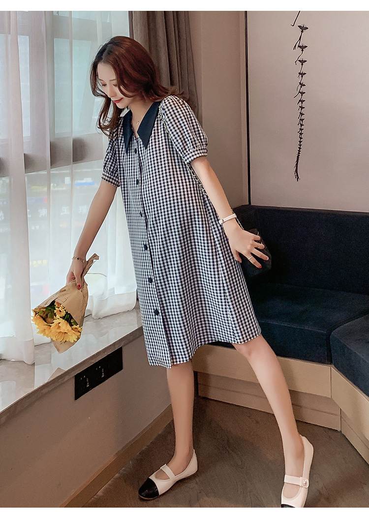 เดรสคลุมท้องแฟชั่น คอปก กระดุมแกะเปิดให้นมได้ แขนตุ๊กตาน่ารัก ทรงสวย M L XL XXL