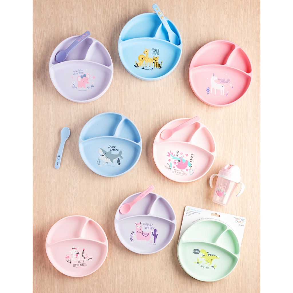 จานซิลิโคน พรีเมี่ยม พร้อมถ้วยดูดกันหล่น Stephen Joseph ของแท้