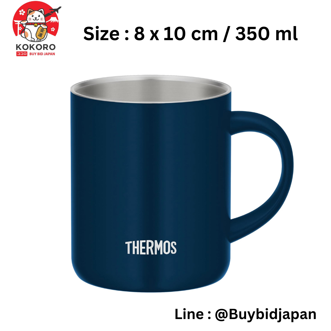 [PRE-ORDER] แก้วเก็บอุณหภูมิ Thermos 350 ml สีน้ำเงิน เก็บร้อน เก็บเย็น Size 8 x 10 cm นำเข้าจากญี่ปุ่น サーモス 真空断熱マグカップ 350ml ネイビー JDG-351C NVY