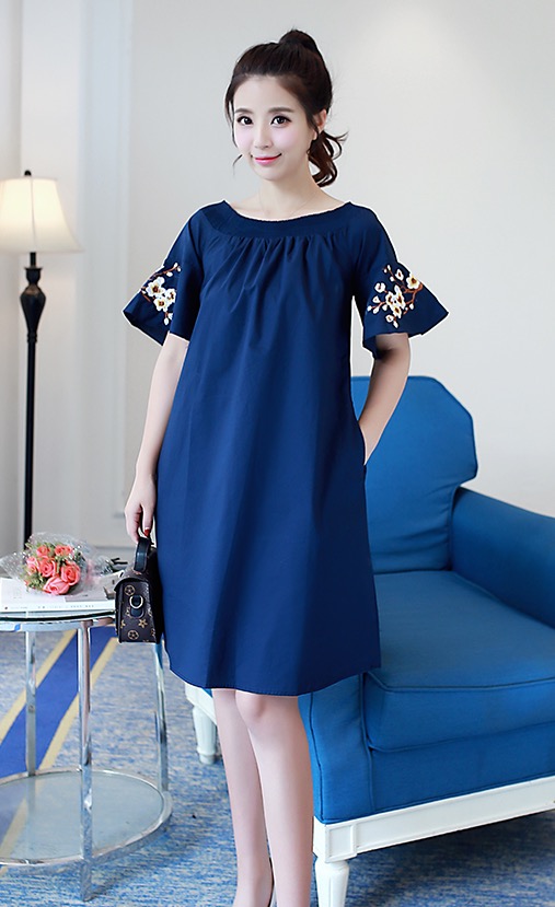 ชุดคลุมท้องแฟชั่นเกาหลี ใส่ได้หลายแบบ แขนกระดิ่ง ปักดอกไม้ น่ารักมาก M L XL XXL