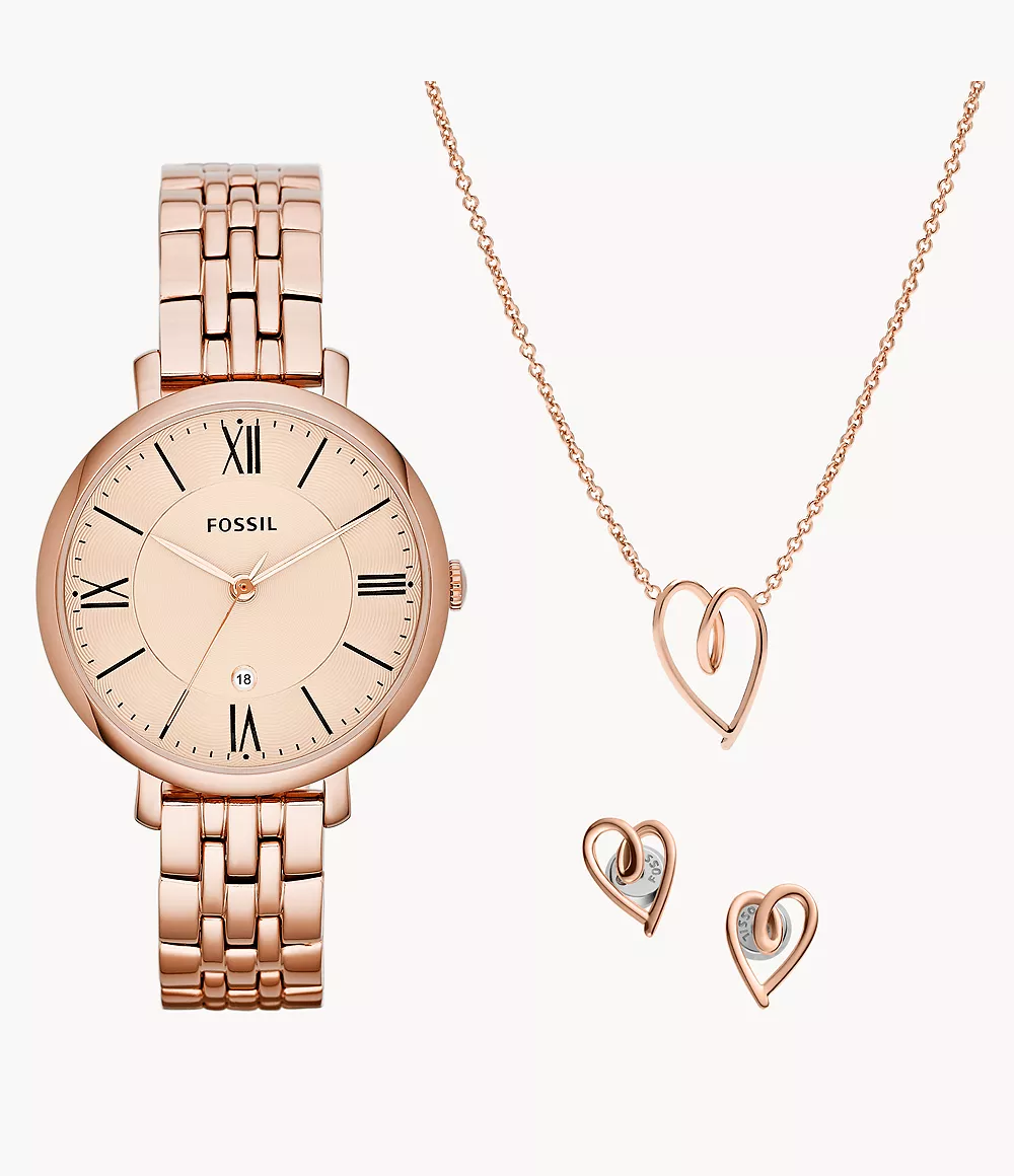 Fossil ES5252SET นาฬิกาผู้หญิง Jacqueline Rose Gold-Tone Watch and Jewelry Set Women's Watch